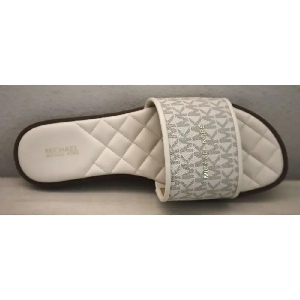 Michael Kors PV25E Women's Sz 10M Vanilla Monogram Quilted Slide Sandals - Picture 6 of 13